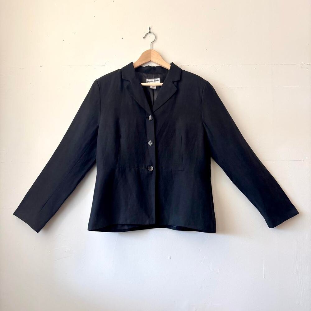 VTG Pendleton Silk Linen Tailored Blazer Minimalist Classic Office Work Size 10